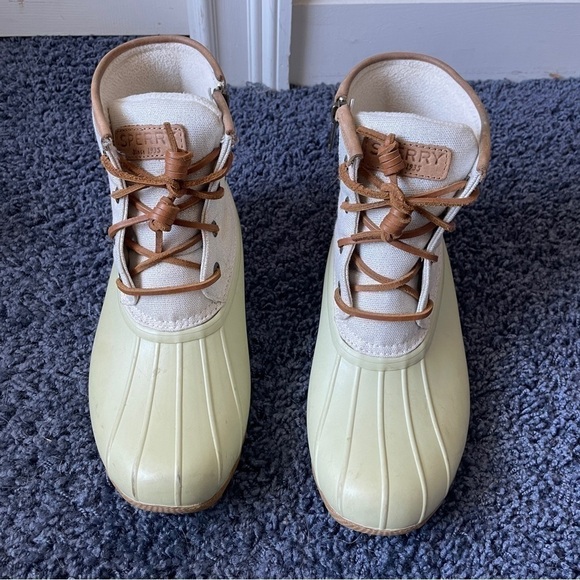 SPERRY Women’s Duck Boot Size 7.5 Cream Gold Sparkle Bean Boot Preppy - Picture 5 of 14